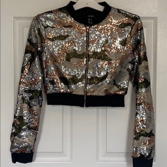 Forever 21 Jackets & Blazers - Forever 21 Multi Sequin Camo Bomber Jacket